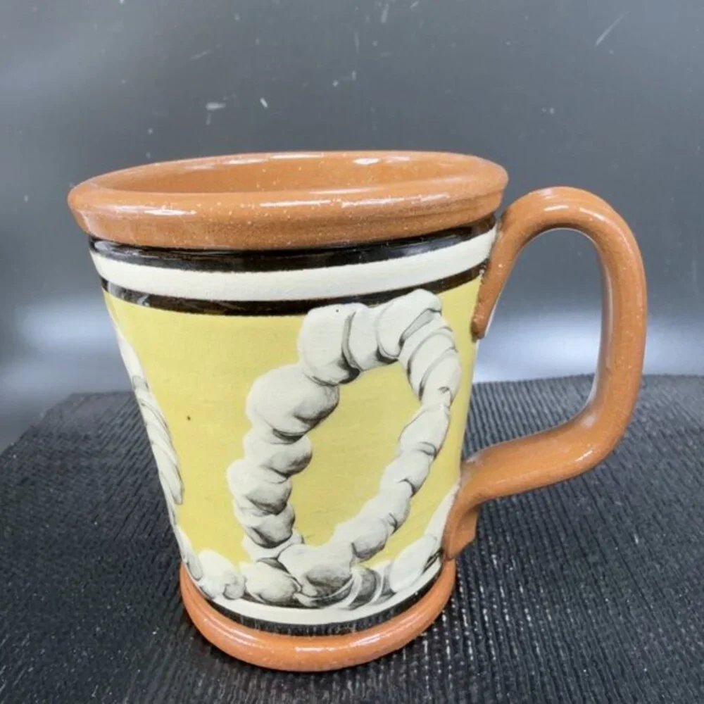 Greenfield‎ Village Pottery R Forrey Redware Pottery Coffee Mug Cup Folk Art VTG